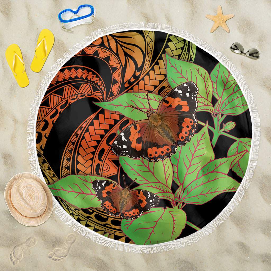 Kamehameha Butterfly Hawaii Beach Blanket Hawaiian Pulelehua Mamaki Orange Green Color LT14 One Size 150cm Multicolor - Polynesian Pride