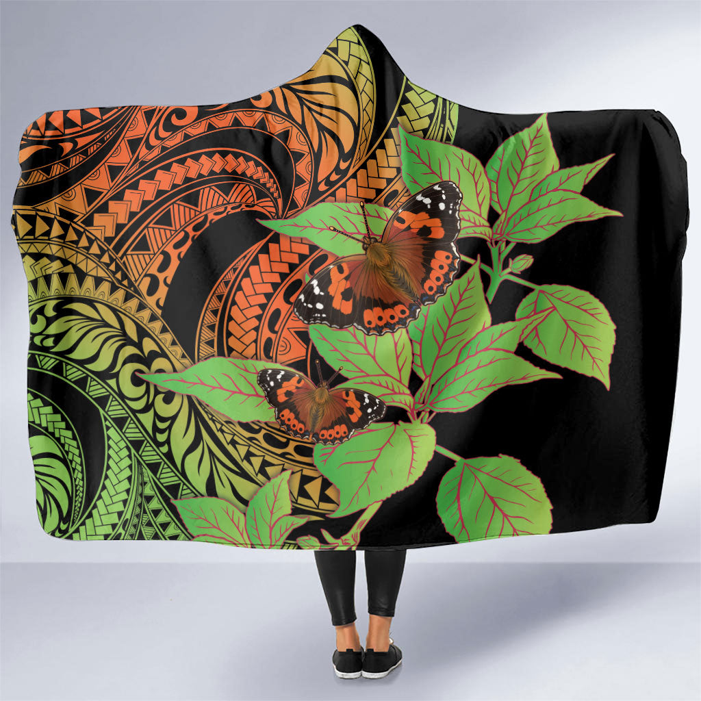 Kamehameha Butterfly Hawaii Hooded Blanket Hawaiian Pulelehua Mamaki Orange Green Color