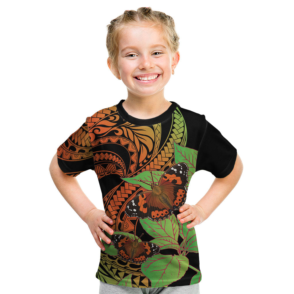 Kamehameha Butterfly Hawaii Kid T Shirt Hawaiian Pulelehua Mamaki Orange Green Color LT14 Multicolor - Polynesian Pride
