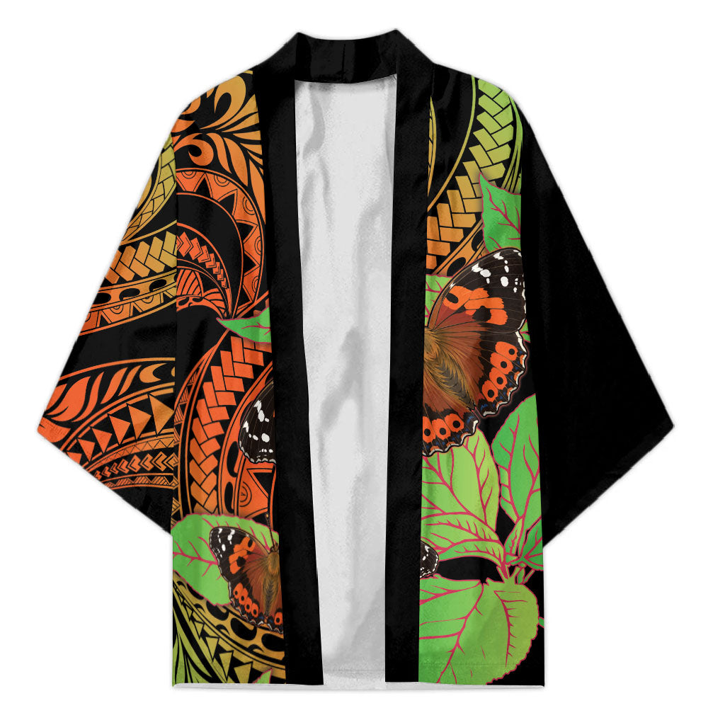 Kamehameha Butterfly Hawaii Kimono Hawaiian Pulelehua Mamaki Orange Green Color LT14 Unisex Multicolor - Polynesian Pride