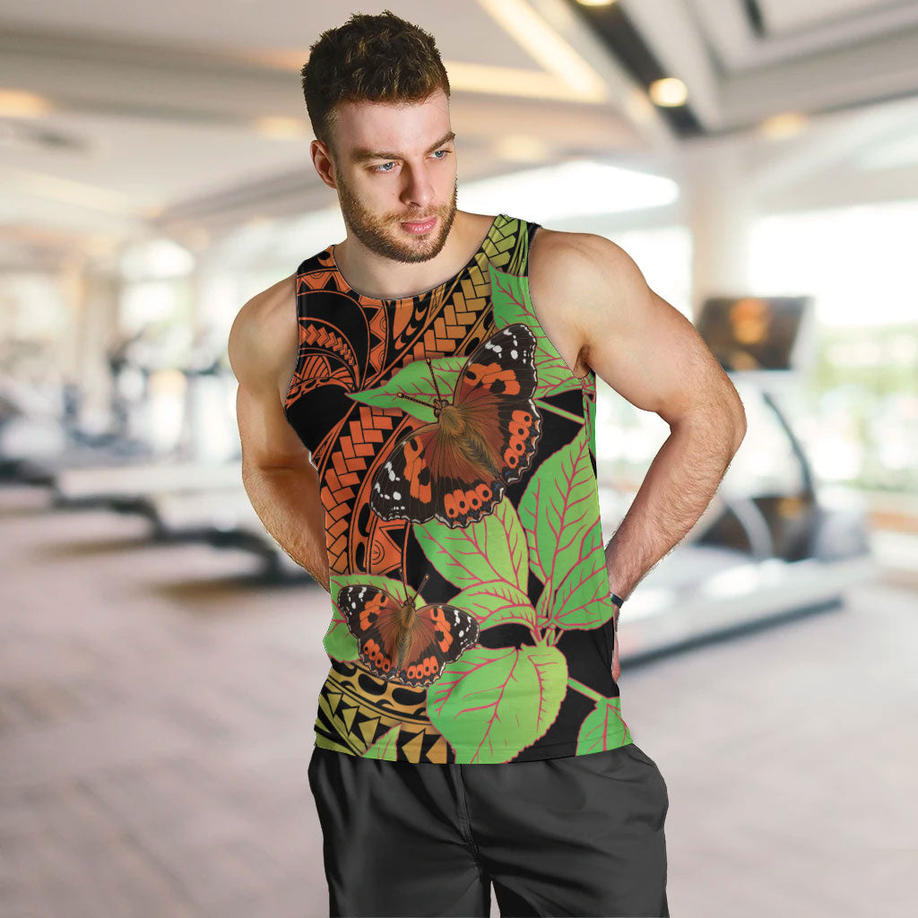 Kamehameha Butterfly Hawaii Men Tank Top Hawaiian Pulelehua Mamaki Orange Green Color LT14 Multicolor - Polynesian Pride