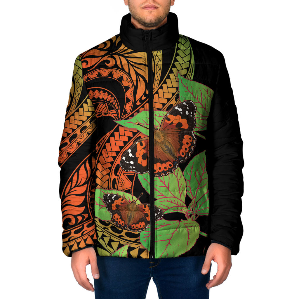 Kamehameha Butterfly Hawaii Padded Jacket Hawaiian Pulelehua Mamaki Orange Green Color LT14 Men Multicolor - Polynesian Pride