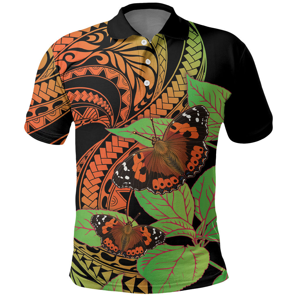 Kamehameha Butterfly Hawaii Polo Shirt Hawaiian Pulelehua Mamaki Orange Green Color LT14 Multicolor - Polynesian Pride