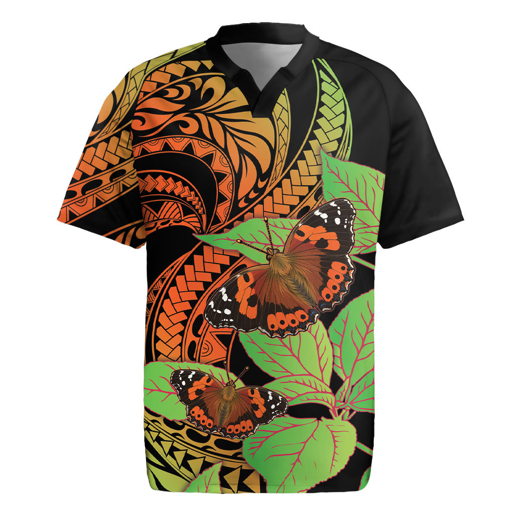 Kamehameha Butterfly Hawaii Rugby Jersey Hawaiian Pulelehua Mamaki Orange Green Color