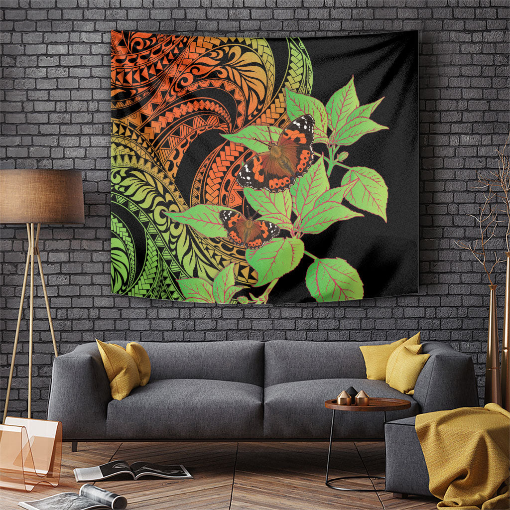 Kamehameha Butterfly Hawaii Tapestry Hawaiian Pulelehua Mamaki Orange Green Color LT14 Multicolor - Polynesian Pride