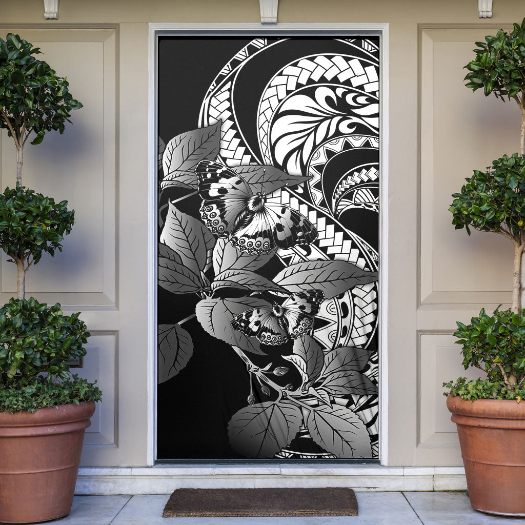 Kamehameha Butterfly Hawaii Door Cover Hawaiian Pulelehua Mamaki Black Color LT14 Black - Polynesian Pride