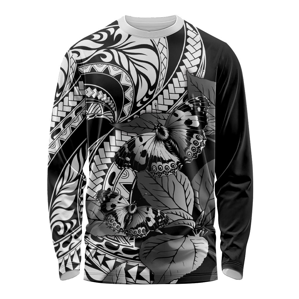 Kamehameha Butterfly Hawaii Long Sleeve Shirt Hawaiian Pulelehua Mamaki Black Color LT14 Unisex Black - Polynesian Pride