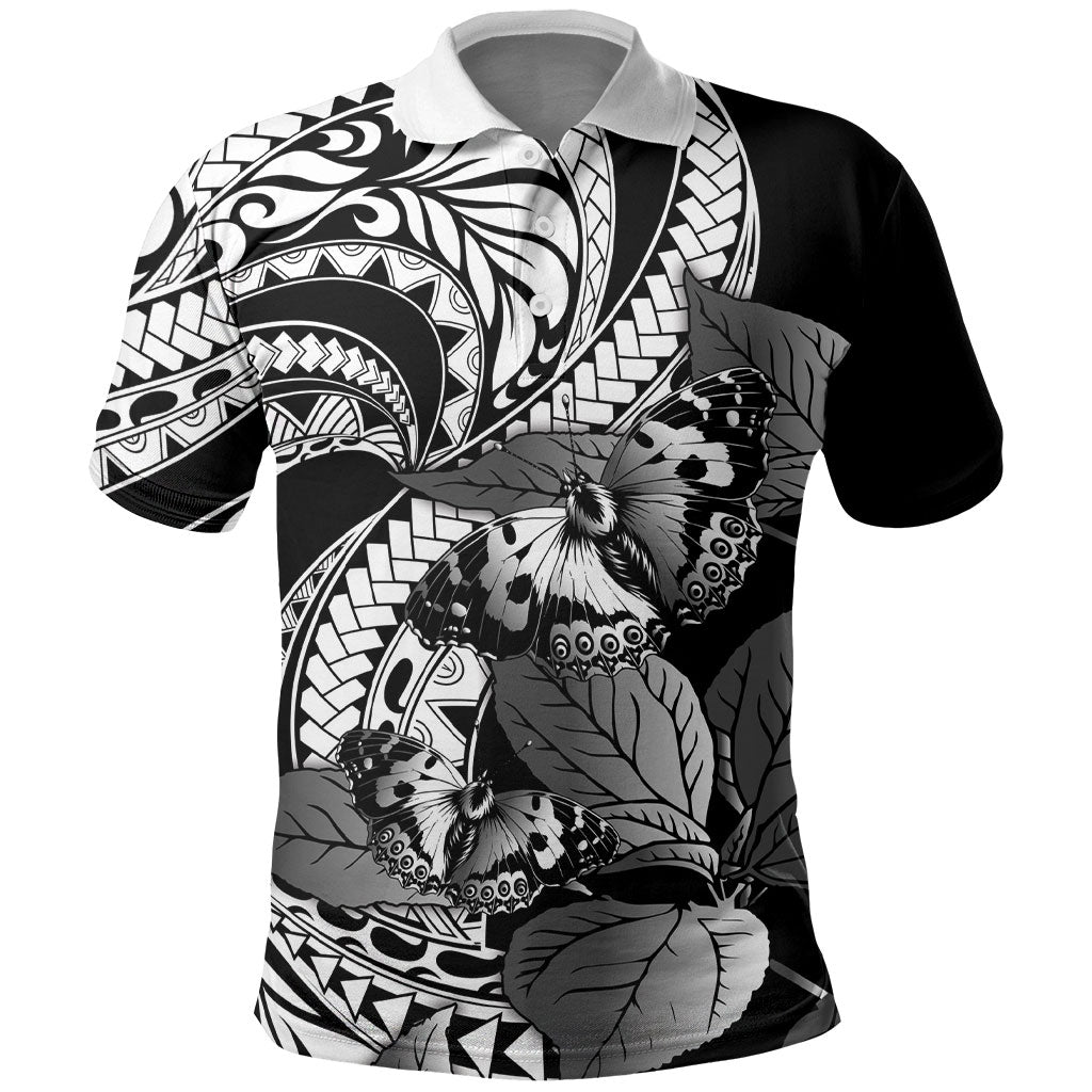 Kamehameha Butterfly Hawaii Polo Shirt Hawaiian Pulelehua Mamaki Black Color LT14 Black - Polynesian Pride