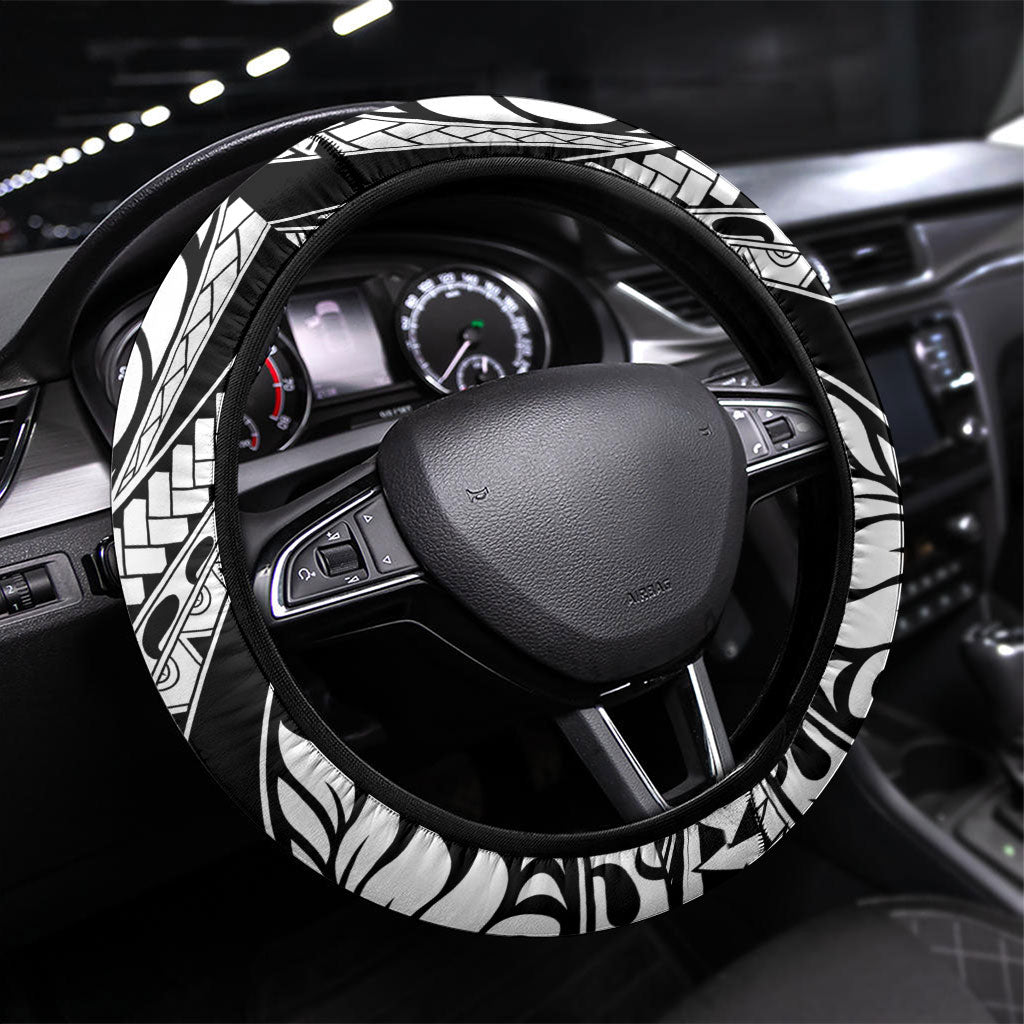 Kamehameha Butterfly Hawaii Steering Wheel Cover Hawaiian Pulelehua Mamaki Black Color LT14 Universal Fit Black - Polynesian Pride