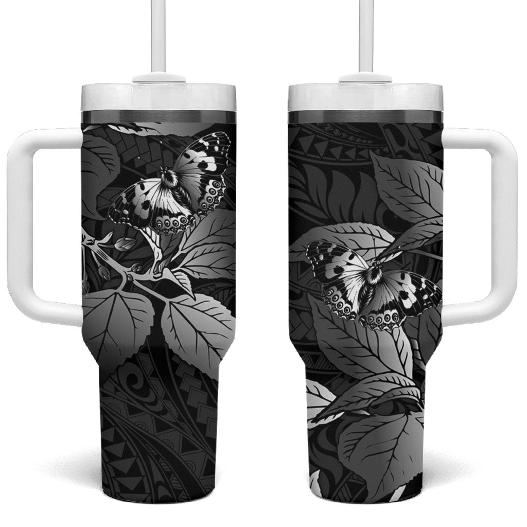Kamehameha Butterfly Hawaii Tumbler With Handle Hawaiian Pulelehua Mamaki Black Color LT14 One Size: 40 oz Black - Polynesian Pride