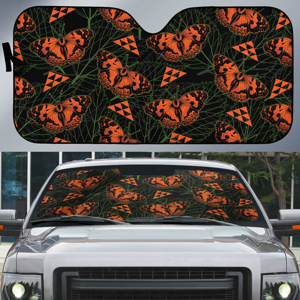 Kamehameha Butterfly Mamaki Hawaii Auto Sun Shade Pulelehua Hawaiian Kakau Seamless Style LT14 Black - Polynesian Pride