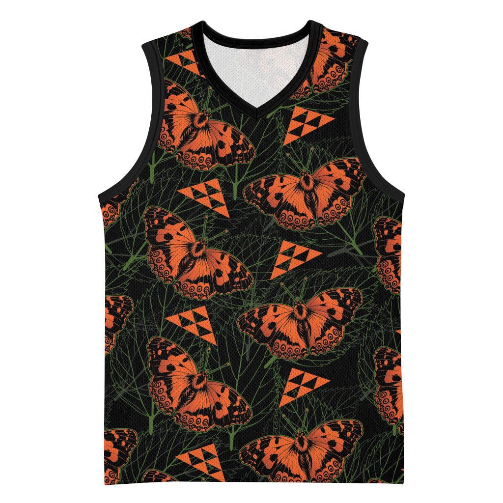 Kamehameha Butterfly Mamaki Hawaii Basketball Jersey Pulelehua Hawaiian Kakau Seamless Style LT14 Unisex Black - Polynesian Pride