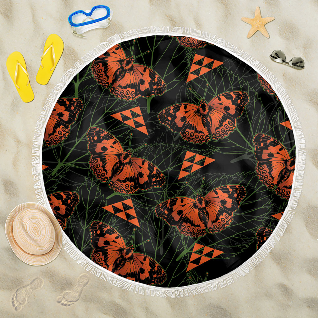 Kamehameha Butterfly Mamaki Hawaii Beach Blanket Pulelehua Hawaiian Kakau Seamless Style LT14 One Size 150cm Black - Polynesian Pride
