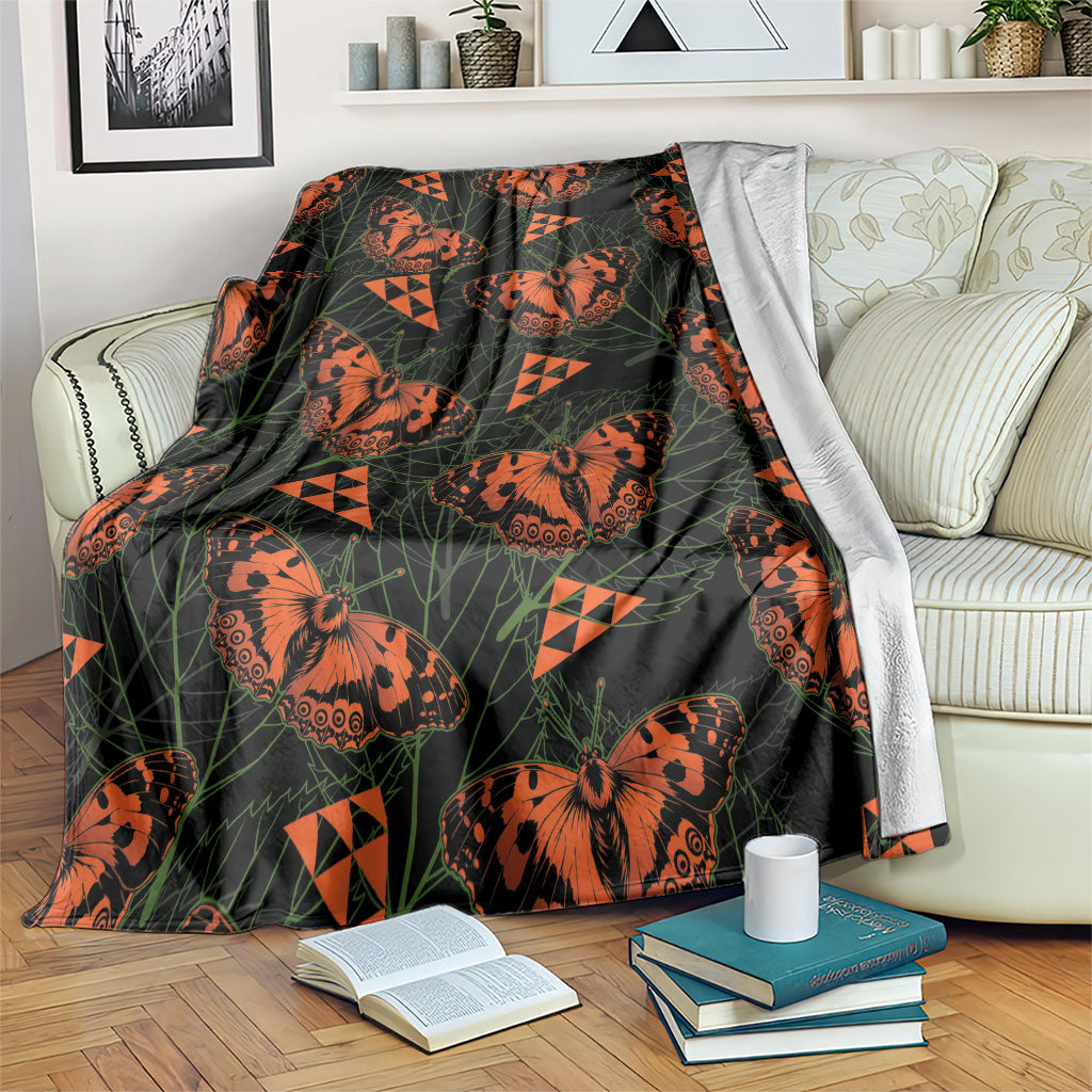 Kamehameha Butterfly Mamaki Hawaii Blanket Pulelehua Hawaiian Kakau Seamless Style LT14 Black - Polynesian Pride