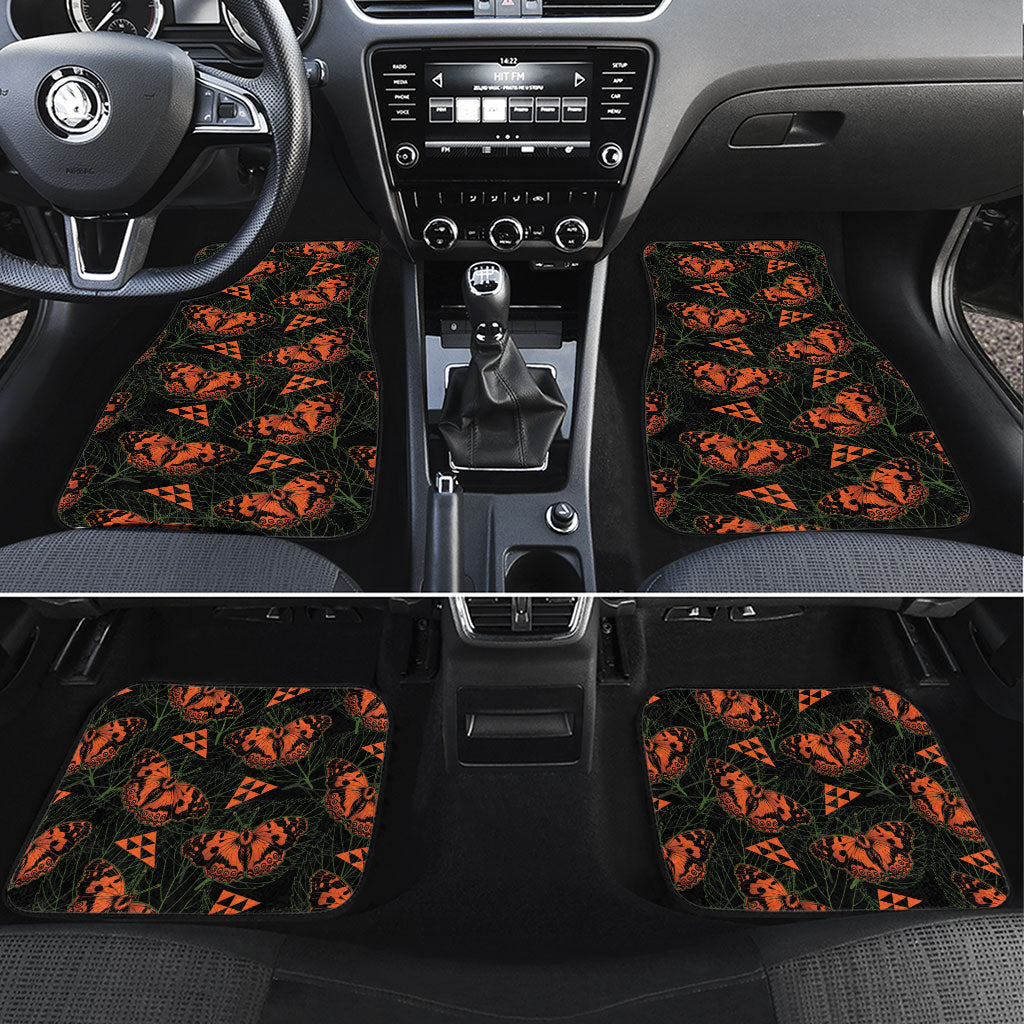 Kamehameha Butterfly Mamaki Hawaii Car Mats Pulelehua Hawaiian Kakau Seamless Style LT14 Set 4pcs Black - Polynesian Pride