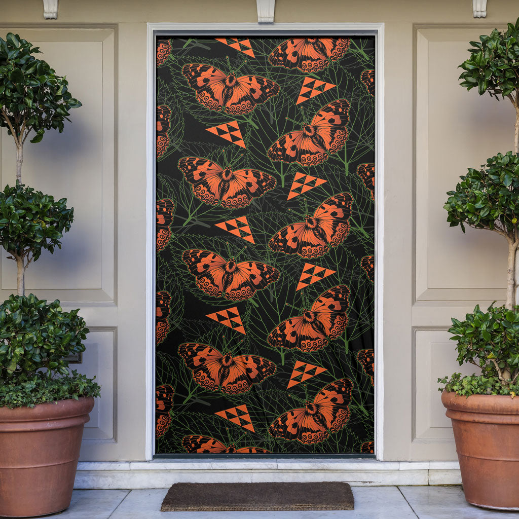 Kamehameha Butterfly Mamaki Hawaii Door Cover Pulelehua Hawaiian Kakau Seamless Style LT14 Black - Polynesian Pride