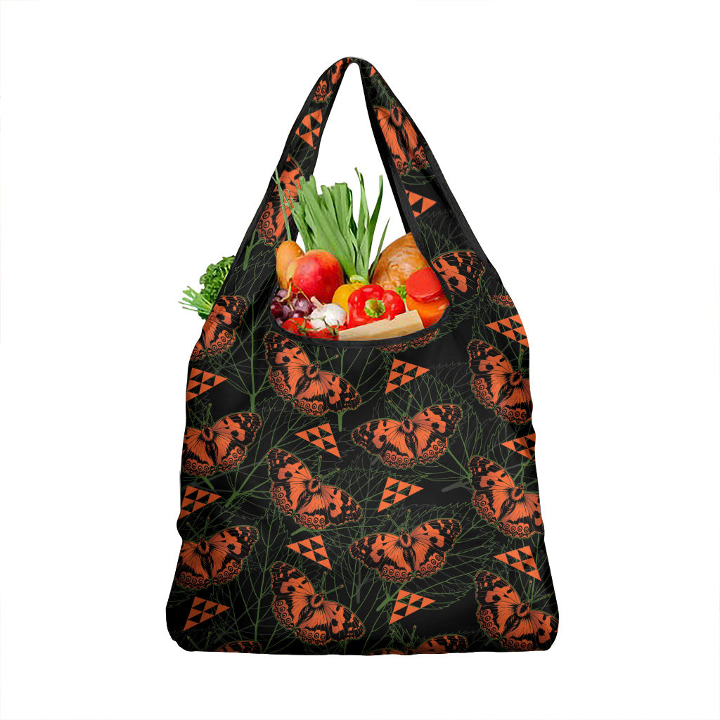 Kamehameha Butterfly Mamaki Hawaii Grocery Bag Pulelehua Hawaiian Kakau Seamless Style LT14 1-pack One Size Black - Polynesian Pride