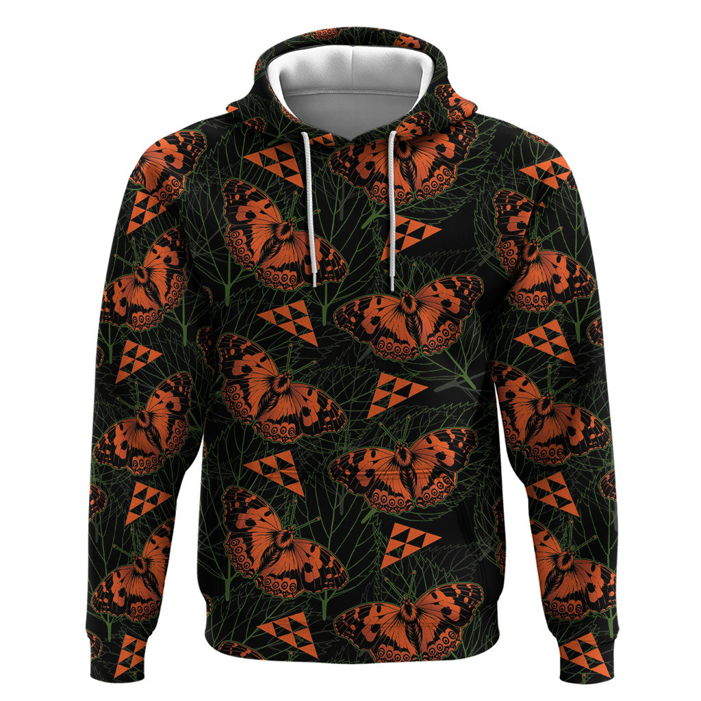 Kamehameha Butterfly Mamaki Hawaii Hoodie Pulelehua Hawaiian Kakau Seamless Style LT14 Pullover Hoodie Black - Polynesian Pride