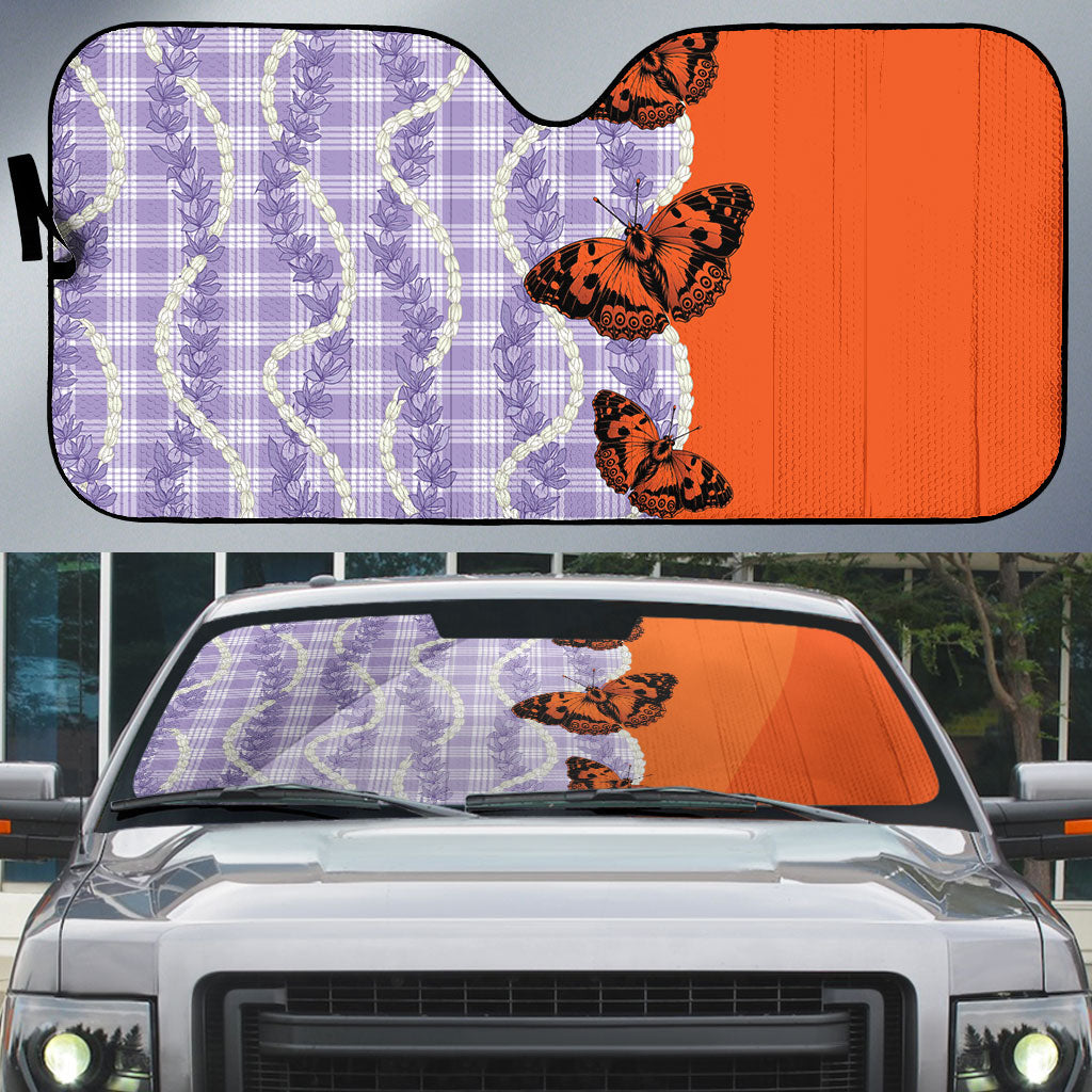 Kamehameha Butterfly Palaka Hawaii Auto Sun Shade Pulelehua Honohono Pikake Lei LT14 Purple - Polynesian Pride