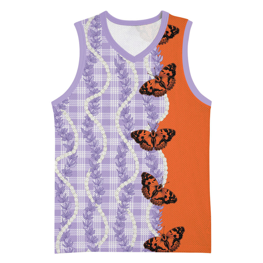 Kamehameha Butterfly Palaka Hawaii Basketball Jersey Pulelehua Honohono Pikake Lei LT14 Unisex Purple - Polynesian Pride