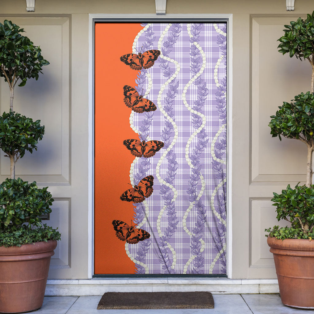 Kamehameha Butterfly Palaka Hawaii Door Cover Pulelehua Honohono Pikake Lei LT14 Purple - Polynesian Pride