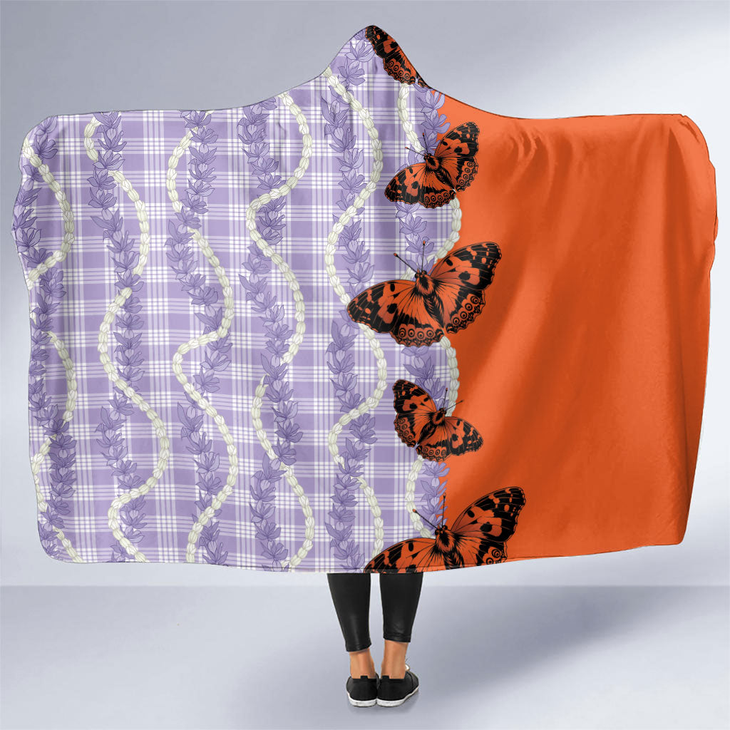 Kamehameha Butterfly Palaka Hawaii Hooded Blanket Pulelehua Honohono Pikake Lei LT14 One Size Purple - Polynesian Pride