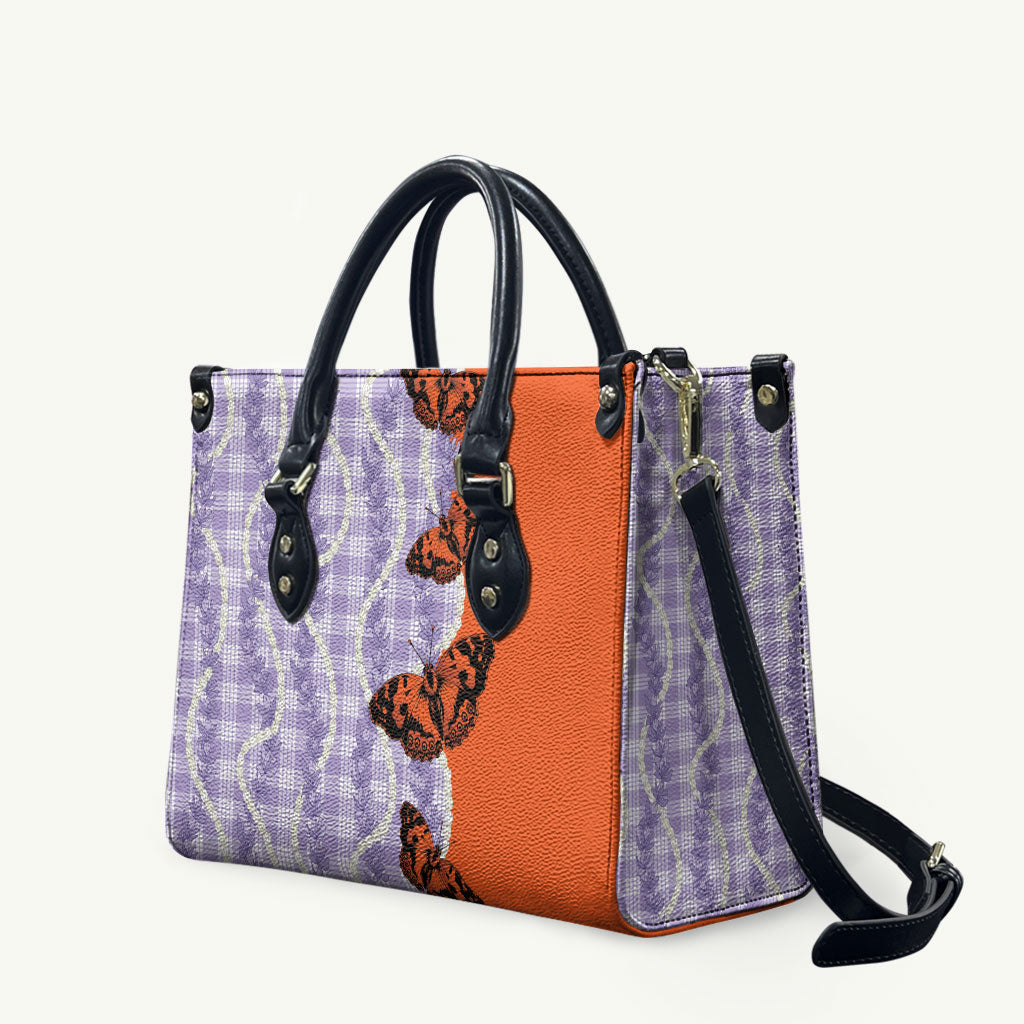 Kamehameha Butterfly Palaka Hawaii Leather Bag Pulelehua Honohono Pikake Lei LT14 Purple - Polynesian Pride