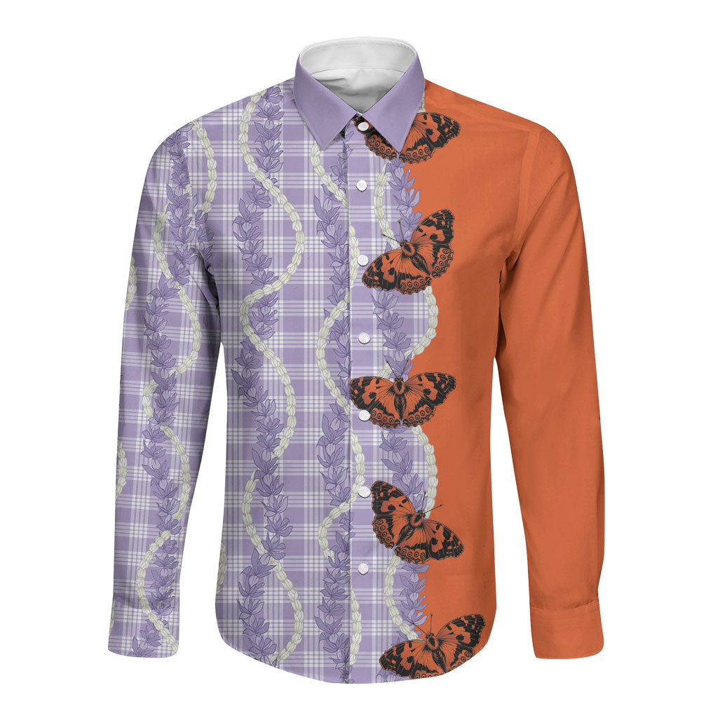 Kamehameha Butterfly Palaka Hawaii Long Sleeve Button Shirt Pulelehua Honohono Pikake Lei LT14 Unisex Purple - Polynesian Pride