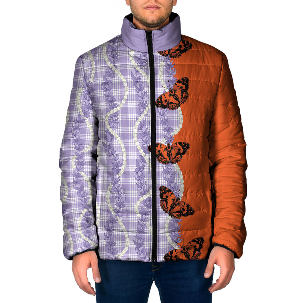 Kamehameha Butterfly Palaka Hawaii Padded Jacket Pulelehua Honohono Pikake Lei LT14 Men Purple - Polynesian Pride