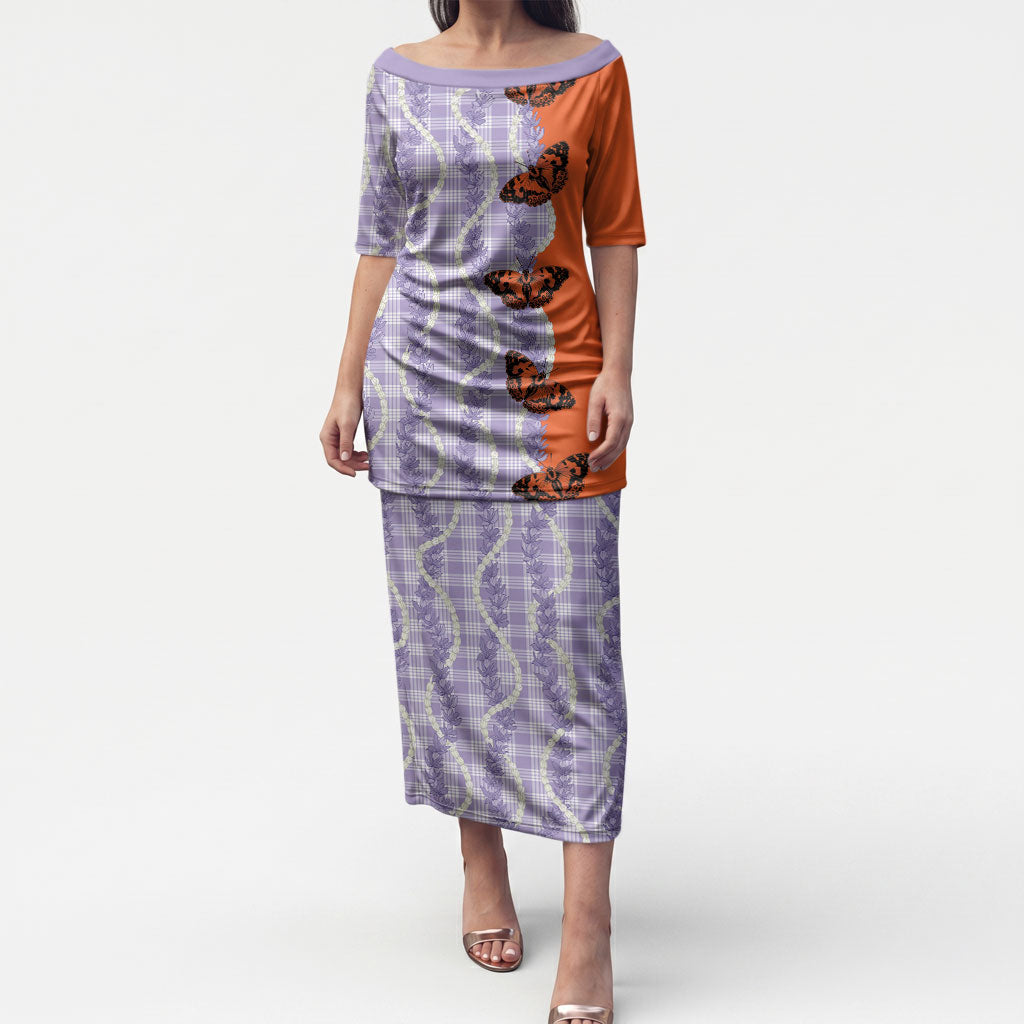 Kamehameha Butterfly Palaka Hawaii Puletasi Pulelehua Honohono Pikake Lei LT14 Long Dress Purple - Polynesian Pride