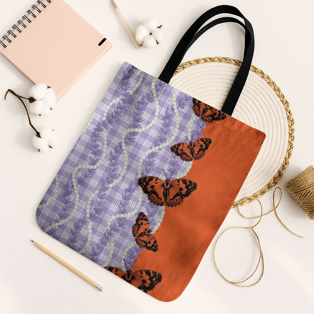 Kamehameha Butterfly Palaka Hawaii Tote Bag Pulelehua Honohono Pikake Lei LT14 Black Strap One Size Purple - Polynesian Pride