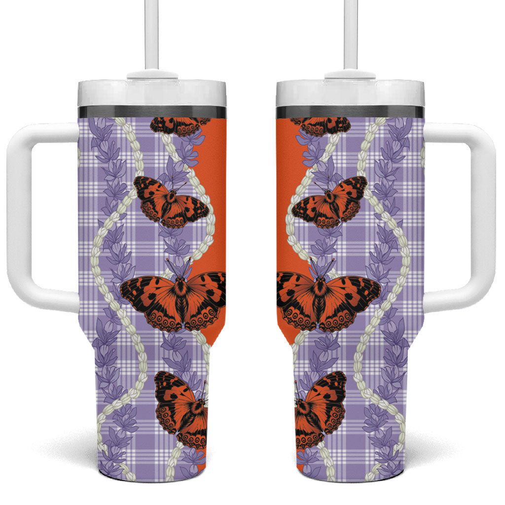 Kamehameha Butterfly Palaka Hawaii Tumbler With Handle Pulelehua Honohono Pikake Lei LT14 One Size: 40 oz Purple - Polynesian Pride