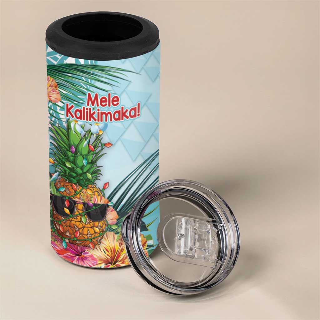 Aloha Hawaii Mele Kalikimaka 4 in 1 Can Cooler Tumbler Chilling Santa With Pineapple - Polynesian Pattern LT14 - Polynesian Pride