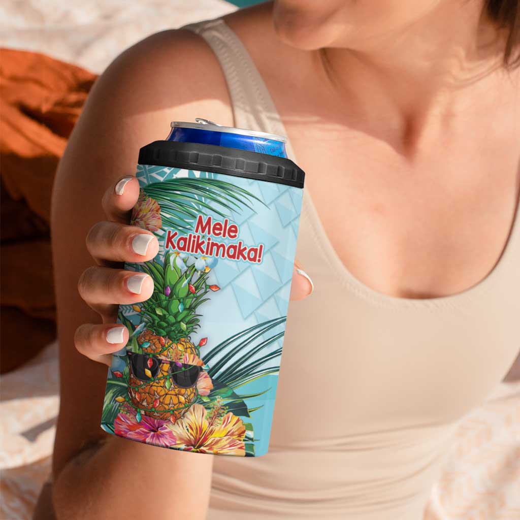 Aloha Hawaii Mele Kalikimaka 4 in 1 Can Cooler Tumbler Chilling Santa With Pineapple - Polynesian Pattern LT14 - Polynesian Pride