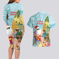 Aloha Hawaii Mele Kalikimaka Couples Matching Long Sleeve Bodycon Dress and Hawaiian Shirt Chilling Santa With Pineapple - Polynesian Pattern LT14 - Polynesian Pride