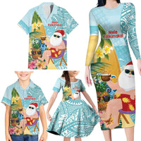 Aloha Hawaii Mele Kalikimaka Family Matching Long Sleeve Bodycon Dress and Hawaiian Shirt Chilling Santa With Pineapple - Polynesian Pattern LT14 - Polynesian Pride