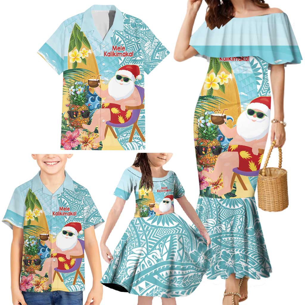 Aloha Hawaii Mele Kalikimaka Family Matching Mermaid Dress and Hawaiian Shirt Chilling Santa With Pineapple - Polynesian Pattern LT14 - Polynesian Pride
