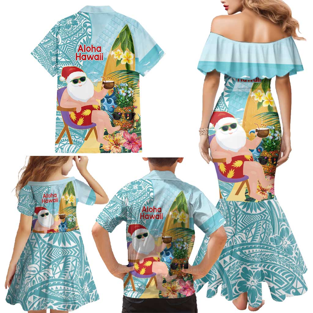 Aloha Hawaii Mele Kalikimaka Family Matching Mermaid Dress and Hawaiian Shirt Chilling Santa With Pineapple - Polynesian Pattern LT14 - Polynesian Pride