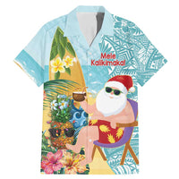 Aloha Hawaii Mele Kalikimaka Family Matching Mermaid Dress and Hawaiian Shirt Chilling Santa With Pineapple - Polynesian Pattern LT14 Dad's Shirt - Short Sleeve Cyan - Polynesian Pride