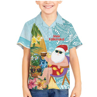 Aloha Hawaii Mele Kalikimaka Family Matching Mermaid Dress and Hawaiian Shirt Chilling Santa With Pineapple - Polynesian Pattern LT14 Son's Shirt Cyan - Polynesian Pride