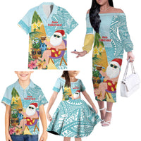 Aloha Hawaii Mele Kalikimaka Family Matching Off The Shoulder Long Sleeve Dress and Hawaiian Shirt Chilling Santa With Pineapple - Polynesian Pattern LT14 - Polynesian Pride