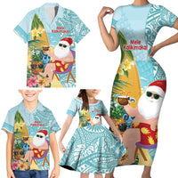 Aloha Hawaii Mele Kalikimaka Family Matching Short Sleeve Bodycon Dress and Hawaiian Shirt Chilling Santa With Pineapple - Polynesian Pattern LT14 - Polynesian Pride