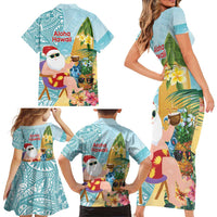 Aloha Hawaii Mele Kalikimaka Family Matching Short Sleeve Bodycon Dress and Hawaiian Shirt Chilling Santa With Pineapple - Polynesian Pattern LT14 - Polynesian Pride