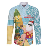 Aloha Hawaii Mele Kalikimaka Family Matching Short Sleeve Bodycon Dress and Hawaiian Shirt Chilling Santa With Pineapple - Polynesian Pattern LT14 Dad's Shirt - Long Sleeve Cyan - Polynesian Pride