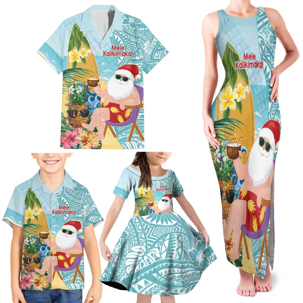 Aloha Hawaii Mele Kalikimaka Family Matching Tank Maxi Dress and Hawaiian Shirt Chilling Santa With Pineapple - Polynesian Pattern LT14 - Polynesian Pride