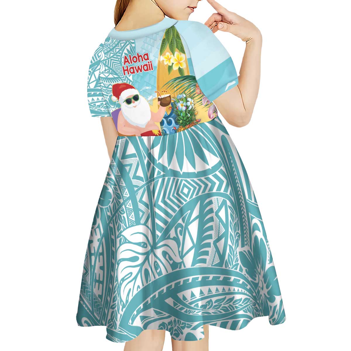 Aloha Hawaii Mele Kalikimaka Kid Short Sleeve Dress Chilling Santa With Pineapple - Polynesian Pattern LT14 - Polynesian Pride