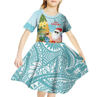 Aloha Hawaii Mele Kalikimaka Kid Short Sleeve Dress Chilling Santa With Pineapple - Polynesian Pattern LT14 - Polynesian Pride