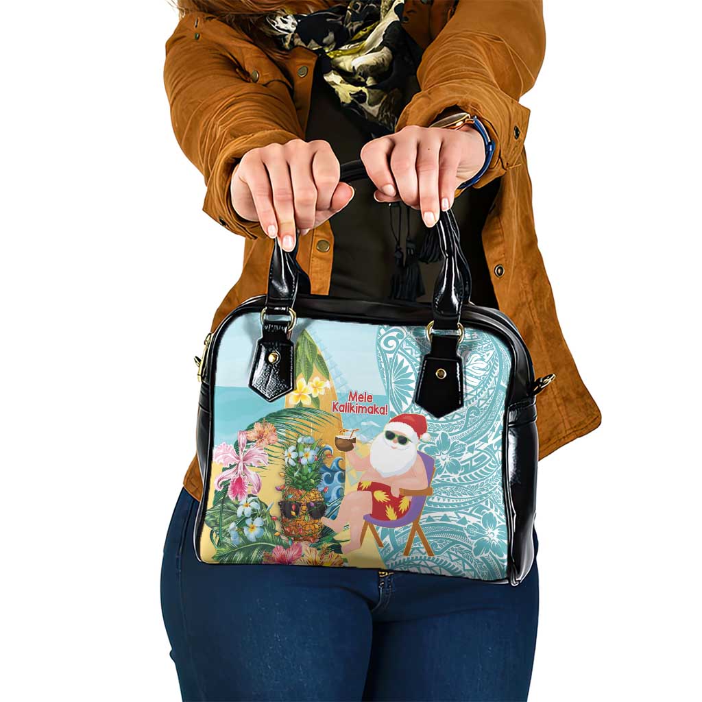 Aloha Hawaii Mele Kalikimaka Shoulder Handbag Chilling Santa With Pineapple - Polynesian Pattern LT14 One Size Cyan - Polynesian Pride