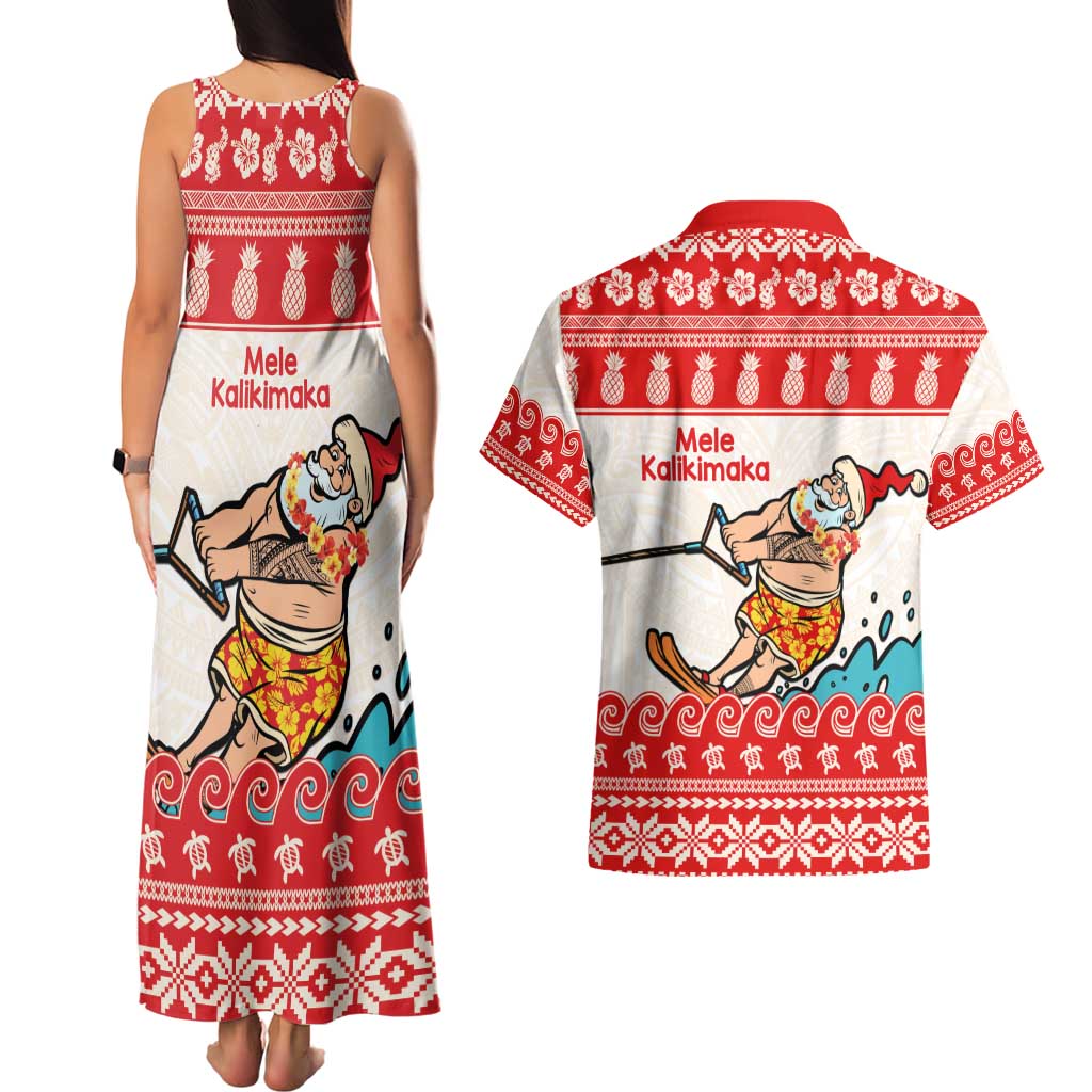 Mele Kalikimaka Hawaii Couples Matching Tank Maxi Dress and Hawaiian Shirt Water-skiing Santa Tropical Vibes LT14 - Polynesian Pride