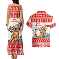 Mele Kalikimaka Hawaii Couples Matching Tank Maxi Dress and Hawaiian Shirt Water-skiing Santa Tropical Vibes LT14 - Polynesian Pride